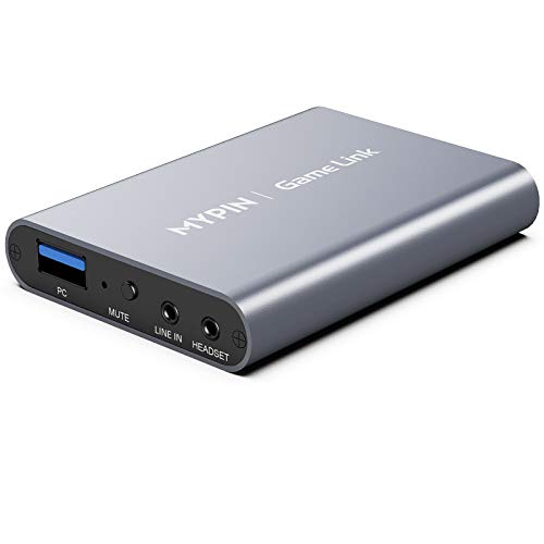 MYPIN Tarjeta de captura de juegos, USB 3.0 4 K a 60 Hz Audio Video Capture Card con HDMI Loop-Out 1080P 60 FPS Live Streaming HDMI Capture para PS4, Nintendo Switch, Xbox One y Xbox 360 y más