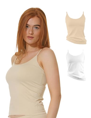 2er Pack Damen Mikrofaser Spaghetti Unterhemden, Seamless Trägertop in schwarz, weiss oder haut , Gr. Large
