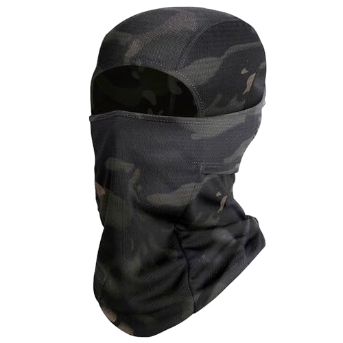 H HOME-MART Ski Mask,Balaclava Face Mask,Breathable Mesh Cooling Neck Gaiter, Ski Motorcycle Cycling Balaclava Face Mask UV Protection for Men Women Sun Hood (Polyester, Black Camouflage)