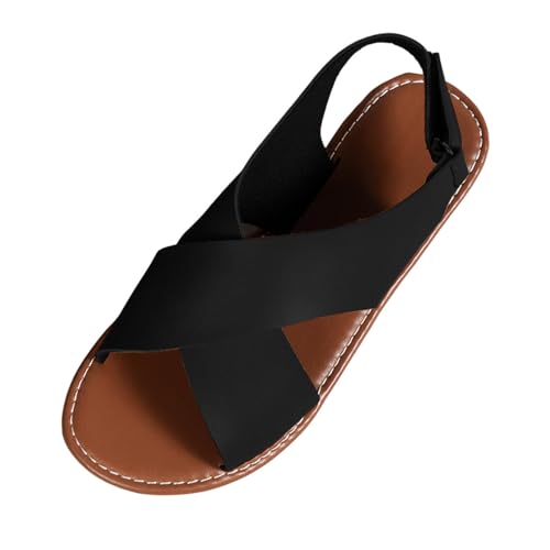 Xbemkste dam platta sandaler eleganta Slingback sandaletter vintage korsrem sommarsandaler öppna tår strandsandaler för vardagsbruk, resor, svart, 38 EU
