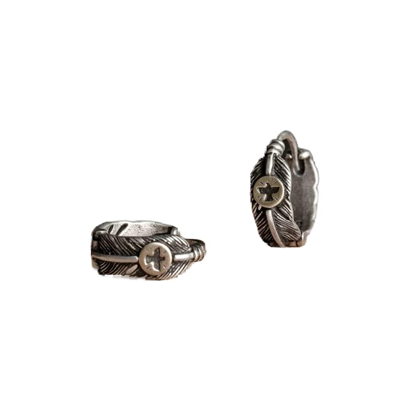 DAOMEI Pendientes De Plumas Vintage, Pendientes De Aro De Plumas De Águila Voladora De Latón Macizo De Plata De Ley 925 para Hombres, Joyería Punk