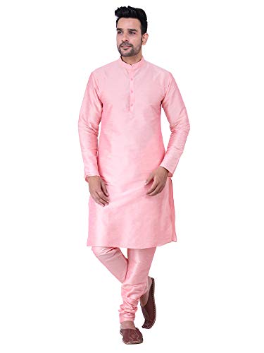Image of HUZUR Men's Silk Solid Straight Long Kurta Pyjama Set| Ethnic Wear