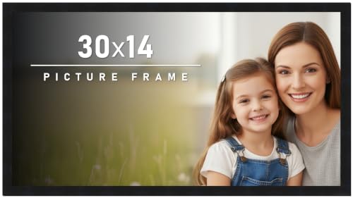 30x14 Frame Black Picture Frame - Complete Modern Photo Frame Includes UV Acrylic Shatter Guard Front, Acid Free Foam Backing Board, Hanging Hardware Wood Wall Frames for Family Photos - no Mat