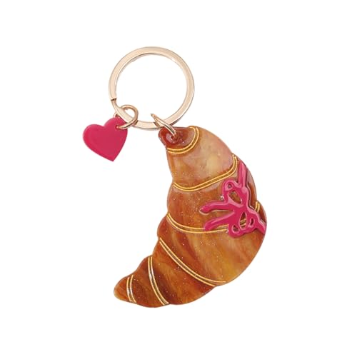 PERSONFUN Decorative Croissant Keychain with Pink Heart Charm for Women