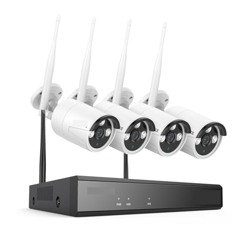VEKELETE Sistema de CCTV NVR de 8 Canales, cámara IP de 5 MP, grabación de Audio por WiFi, visión Nocturna por Infrarrojos, Kit de vigilancia for el hogar(None,8CH NVR 4Pcs Kits)