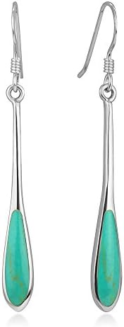 925 Sterling Silver Natural Shell and Stone Elegant Long Teardrop Hook Earrings 1.85" - Nickel Free