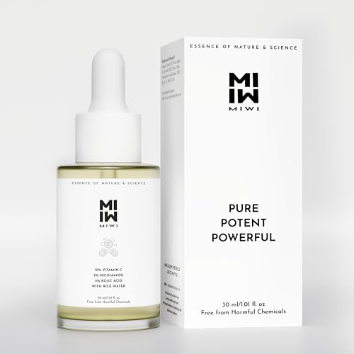 Image of MIWI 10% Vitamin C serum for oily skin with 5% Niacinamide, 2% Kojic Acid & Rice Water | Brightening & Pigmentation Serum for Glowing Skin | Unisex Serum | Korean Skincare Inspired | 30 ml