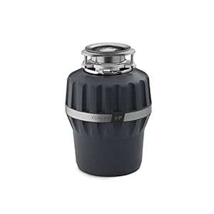 KOHLER 29358-CHR Reckon Garbage Disposal with Sound Reduction, 1.0 HP Continuous Feed, Power Cord Included, Charcoal