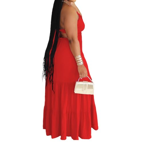 Image of TOPSRANI Womens Sleeveless Maxi Dress Halter Casual Backless Smocked Tiered Ruffle Flowy Sexy Slip Sling Strap Dresses