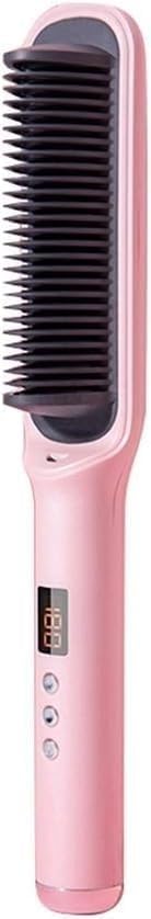 Peine alisador y rizador de cabello con tecnología iónica, cerámica y turmalina, 3 en 1, para alisar, rizar y cepillar, con pantalla LCD y base giratoria de 360° miniatura 1