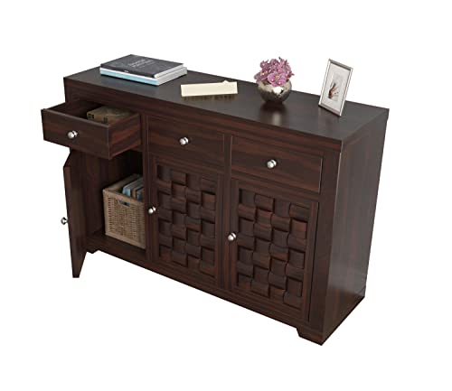 Image of Solid Sheesham Wood Cabinets & Sideboards for Living Room Bedroom (Reveka, Walnut Finish)