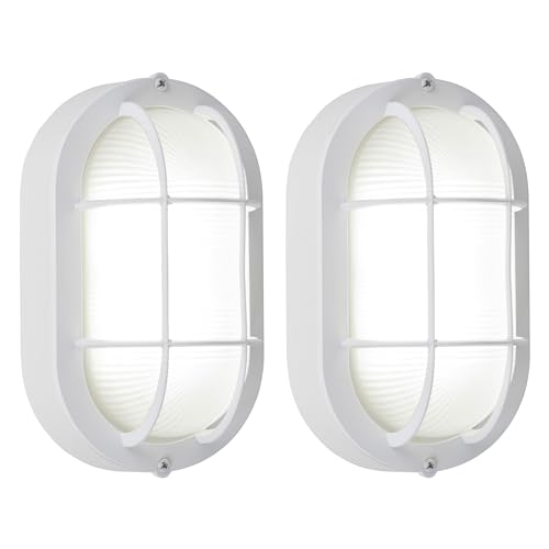 GRUENLICH LED Bulkhead Light, Flush Mount for Wall or Ceiling, 6W, 600 Lumen, Dimmable 5000K Daylight White, Outdoor Rated, Aluminum Housing, White Finish, 2-Pack by GRUENLICH - Used condition - US$41.16