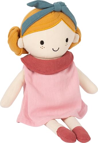 Small Foot Boneca de tecido linho, peluche de 39 cm, vestido rosa, desenhada com carinho para bebés e crianças, 12778