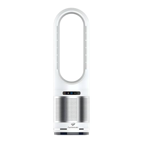 CyclonicAir Pro Pure Bladeless Tower Fan Heater & Cooler with HEPA Filter | 3-in-1 Heating, Cooling & Air Purifier | Quiet, Remote Control, 8 Speeds (Pearl Silver)