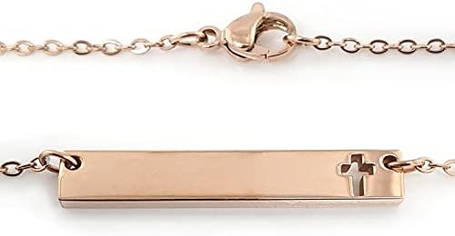 Bar Necklace with Cut Out Cross - Personalized Gift Jewelry - Custom Engraved - Horizontal - Silver, Gold, Rose Gold colors