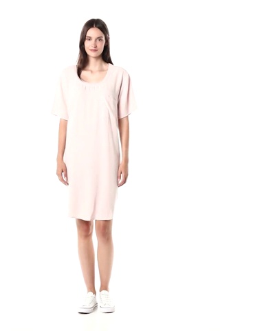 pink t shirt dress amazon TinyCribz Women's Pink Short Sleeve Denim Shirt Dress with Double Chest Pockets