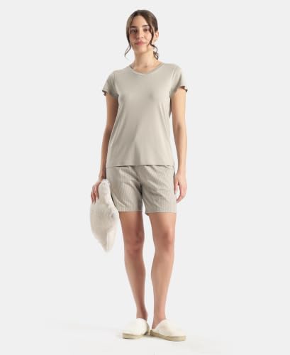 Image of Jockey RX15 Women Super Combed Cotton Yarn Dyed Woven Relaxed Fit Striped Shorts with Side Pockets (Colors & Prints May Vary)