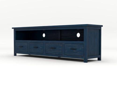 Image of Sheesham Solid Wood TV Cabinet for Living Room | Handcrafted Wooden TV Unit with Storage | Elegant Entertainment Stand for Modern Homes (4 Drawer Tv Cabinet, Rustic Blue)