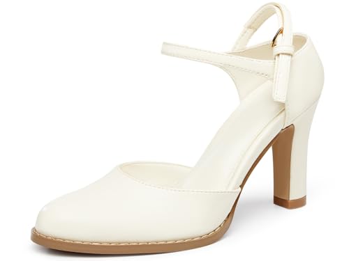 Coutgo Womens Chunky High Heels Closed Pointed Toe Ankle Strap Pu...
