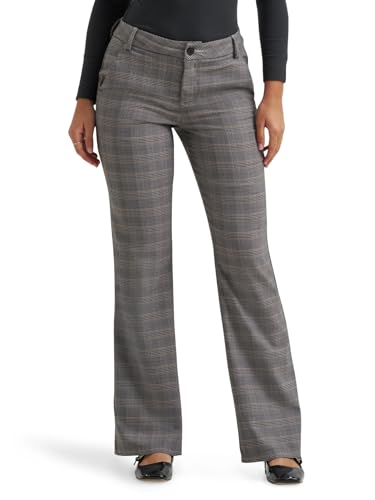 Lee Women's Wrinkle Free Mid Rise Bootcut Pant, Black/Drizzle Plaid