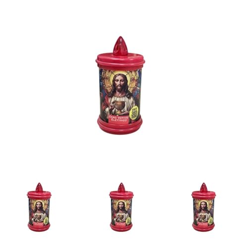 Cero Votivo Elettrico - Lunga Durata 1 Anno - Batterie Incluse - Dedicato al Sacro Cuore - Bianco - Altezza 12 cm - Cereria Di Giorgio (Confezione da 4)