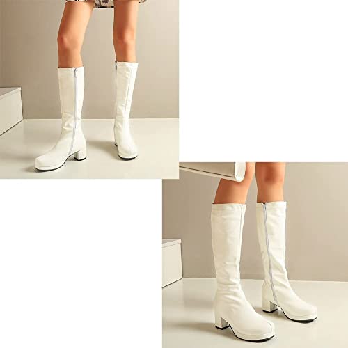 CELNEPHO Women's Fashion Knee High Boots, Round Toe Slim Chunky Mid Heel Platform Costume Mid Calf Go Go Boots For Christmas4