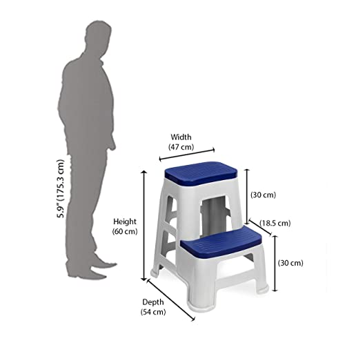 Image of Strong and Durable Plastic Step Stool for Home, Bedroom, Bathroom, Kitchen, Living Room Office Adult Kids Children's and Garden Stool with high Load Capacity (Blue), 48 x 60 Cm