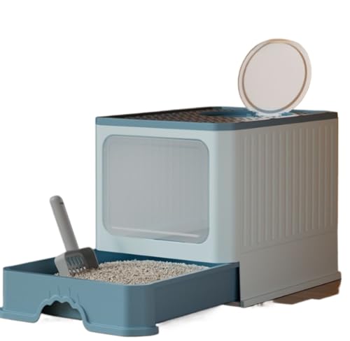 Tuyiutm 猫砂入れ 本体 大容量 折りたたみ式トレイ 引き出し式トイレトレイ 上部からの砂の飛び出しを防止 トイレトレイ お手入れ簡単 消臭・抗菌 ヘラ付き 消臭袋付き 組立不要 おしゃれ 猫用品 (緑の色)