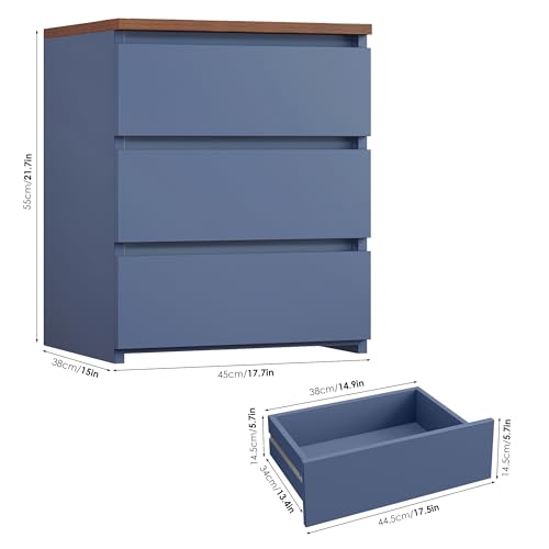 Image of FOTOSOK Nightstand with 3 Drawers, Bedside Table Night Stand for Bedroom with Cut-Out Handle, Sofa Side Table 3 Drawer Nightstand for Bedroom, 17.7W*15D*21.7H, Blue