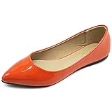 Ollio Women's Shoe Ballet Basic Pointed Toe Comfort Enamel Flat M1039 (10 B(M) US, Orange)