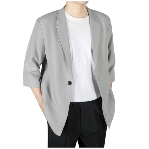Mens Casual Sport Coat Blazer 3/4 Sleeve One Button Lightweight Business Jackets Lapel Collar Fashion Work Blazers