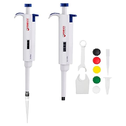 20-200μL, 100-1000μl Micropipette, Four E'S Scientific Single Channel Pipettor 2 Pack Micro Pipettes/Pipettors Kits, Autoclavable Lab Pipette for Laboratory Fish Tank Water PH Test Cover