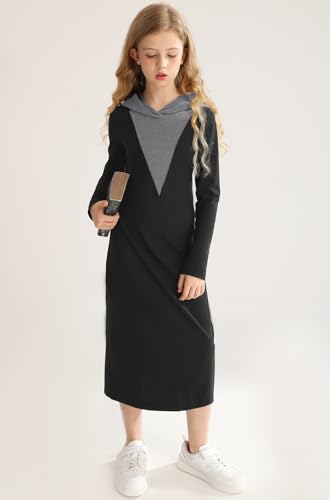 Girls Long Sleeve Maxi Dress Slim Hoodie Long Dress Sweatshirt for Size 7-14 Tween Teen in Fall Winter Spring4