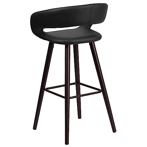 Taburete de bar Flash Furniture color capuchino con asiento de vinilo negro, altura fija, grado comercial miniatura 5