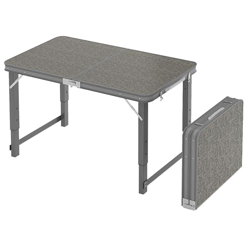 SXDQMX Table Pliante Camping, 3 Hauteurs Réglables avec Poignée de Transport, Table Pliante Exterieur pour Jardin, Pique-Nique et Fête(Gray,20x39x28 in(50x100x72 cm))