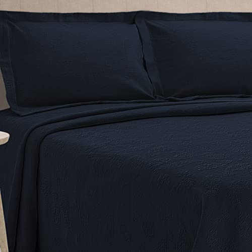 Image of BNM Oversized Paisley Matelasse Cotton Bedspread, Jacquard Weave, Soft and Breathable, All-Season, Cozy and Lightweight, Perfect for Master or Guest Bedroom, Matching Pillow Shams, Navy Blue, Full