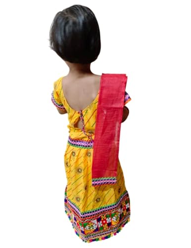 Image of BookMyCostume Radha Dress for Baby Girl | Janmashtami Radha Costume for Girls with Dupatta & Morpankh | Radha Rani dress for Baby Girl | Fancy Dress Costume for Role Plays & Festival | 6-12 Months