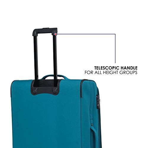 Image of Verage Oslo 69 Cms Teal Medium Check-in Trolley 4 Wheels Soft Suitcase Spinner Luggage