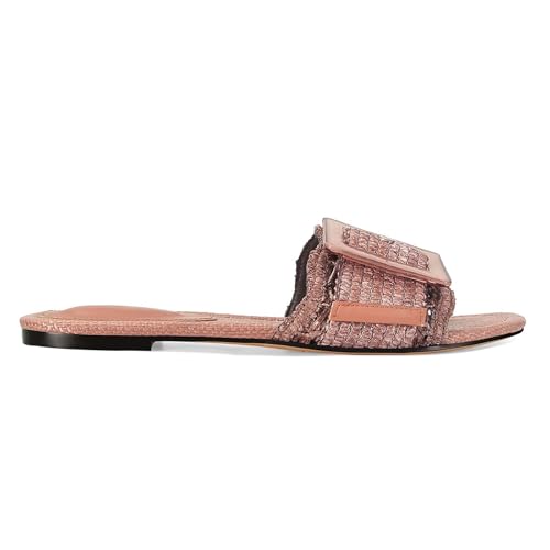 Image of ZJGZF Raffia Sandals for Women Buckle Straw flats Woven Braided Rattan Slides Summer Beach Sandals Comfort Cute Shoes