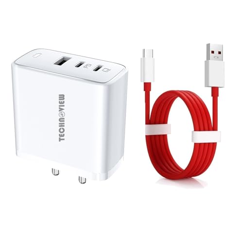 TECHNOVIEW 65W Triple Port GaN Charger with USB to Type-C Cable|PD 3.0, QC3.0, QC4.0/PPS Fast Charging Ports | Compact Adapter | Compatible with All...