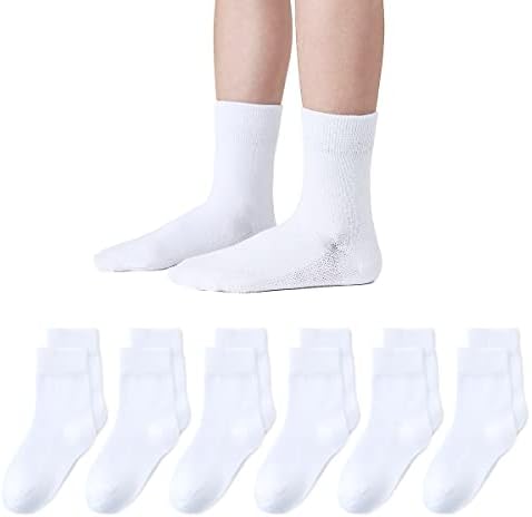 Marchare Girls Crew Socks Seamless Kids Socks Cotton School Socks White 6 Pack 7-10 Years