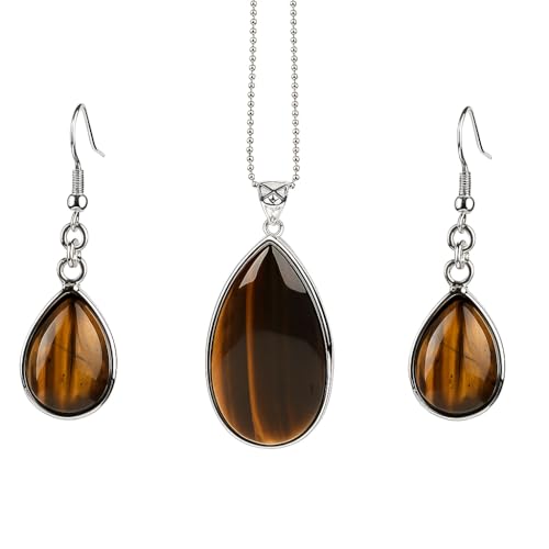 Juego de joyas de ojo de tigre para mujer con collar de 50cm y pendientes