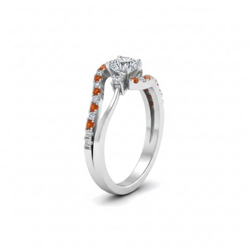 Image of Choose Your Gemstone Swirl 3 Stone Diamond CZ Engagement Ring 925 Sterling Silver Round Shape Side Stone Engagement Rings for Women, Girls and Ladies US Size 4 to 12