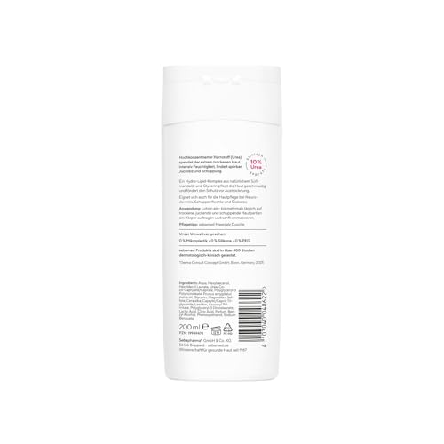 Sebamed Urea 10% Akut Lotion extrem trockene Haut 200 ml, spendet 72 Stunden Feuchtigkeit, juckreizlindernd und intensiv feuchtigkeitsspendend, Bodylotion für Damen und Herren