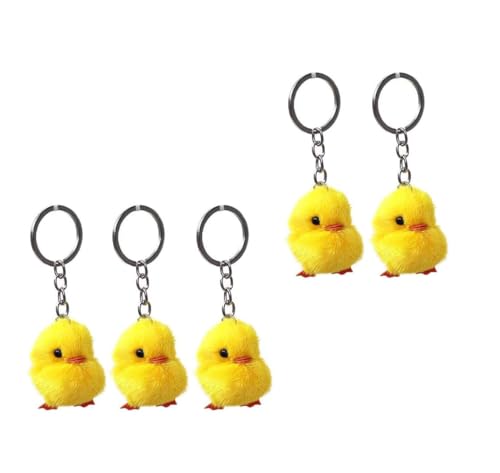 Voarge 5 llaveros de pollito amarillo esponjoso con forma de pollito suave, bonito coche para llaves, llaveros, bolsos, joyas