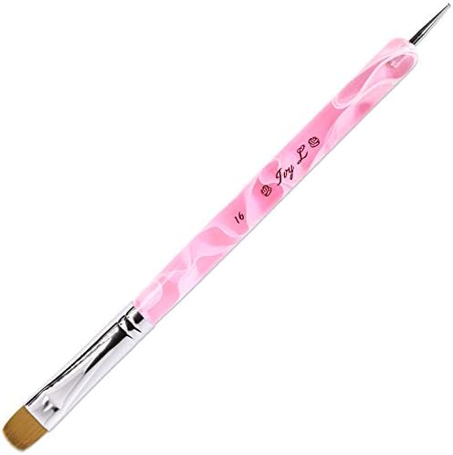 Ivy L Premium 2 Way French Gel Acrylic Nail Art Kolinsky Brush with Dotting Tool for Professional Manicure Cuticle Clean up Nail Art Design (Size # 16, Pink Marble)