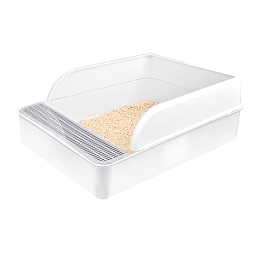 STOBOK Cat Litter Box Plastic Half Covered Cat Litter Bedding Box Pet Pan Toilet with Frame and Litter Spatula for Kitten Kitty Small Pets 48x34x17cm