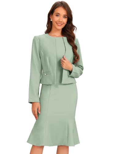Image of Allegra K Women's Suit Dress Set Cropped Blazer Sleeveless Mermaid Dress