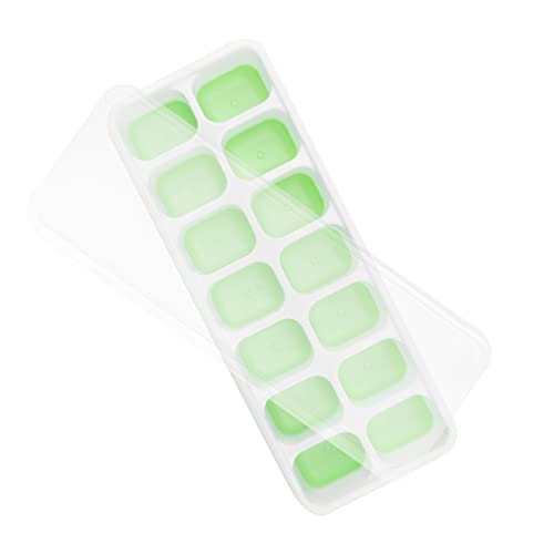 Dohia Ice Cube Trays Silicone Easy-Release & Flexible 14-Ice Cube Trays with Spill-Resistant Removable Lid D1-2306-14GBKMJ (Green)