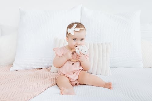 Pearhead Floral Bunny Wooden Baby Teething Ring, Natural Wood & Plush Infant Teether Rattle, BPA-Free Newborn Gum Soother, Easy-Grip Sensory Toy, 0 Months+ - Image 5